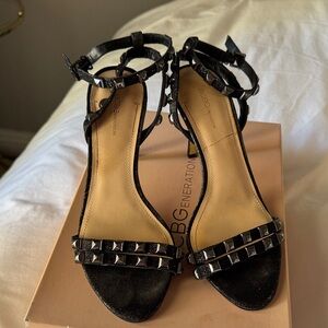 BCBGeneration Black Studded Ankle-Strap Heels